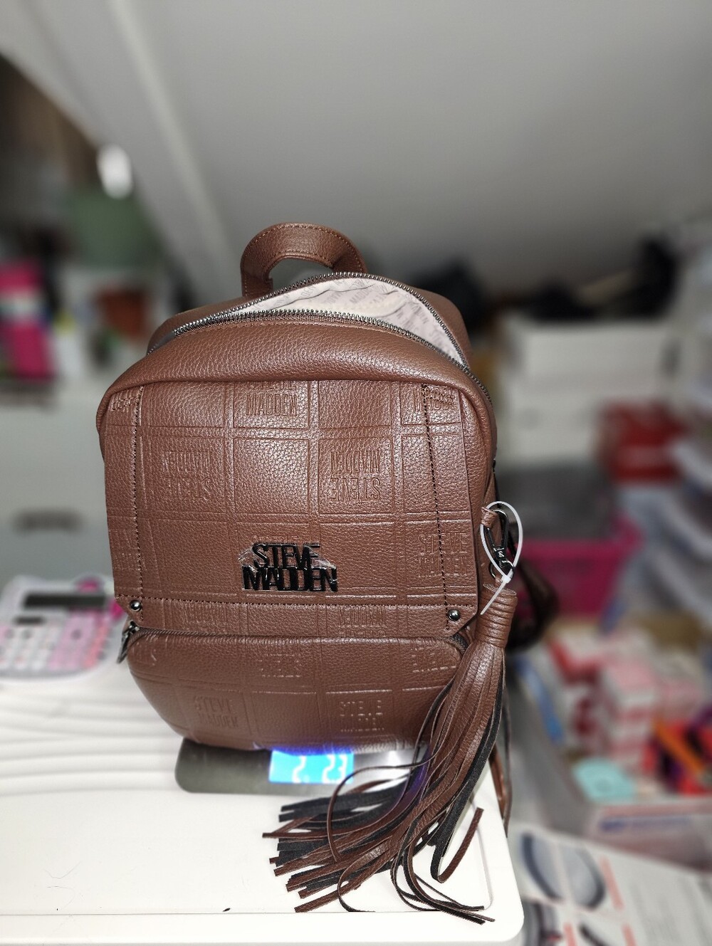 Steve Madden Brown Textured Backpack with Tassel